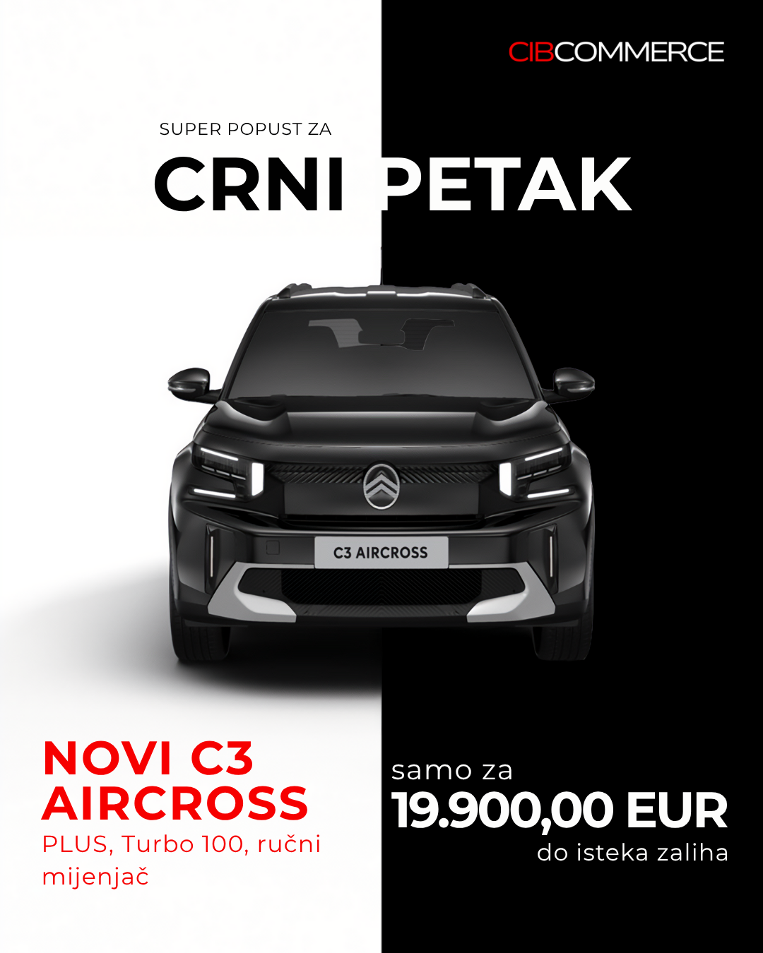 Black Friday Akcija: Citroën C3 Aircross Plus – metalik crna boja za svega 19.900 €!
