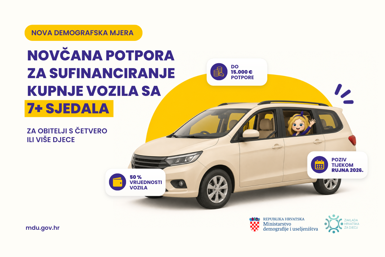 Ministarstvo demografije i useljeništva pokreće Pilot program potpore za kupnju vozila za višečlane obitelji